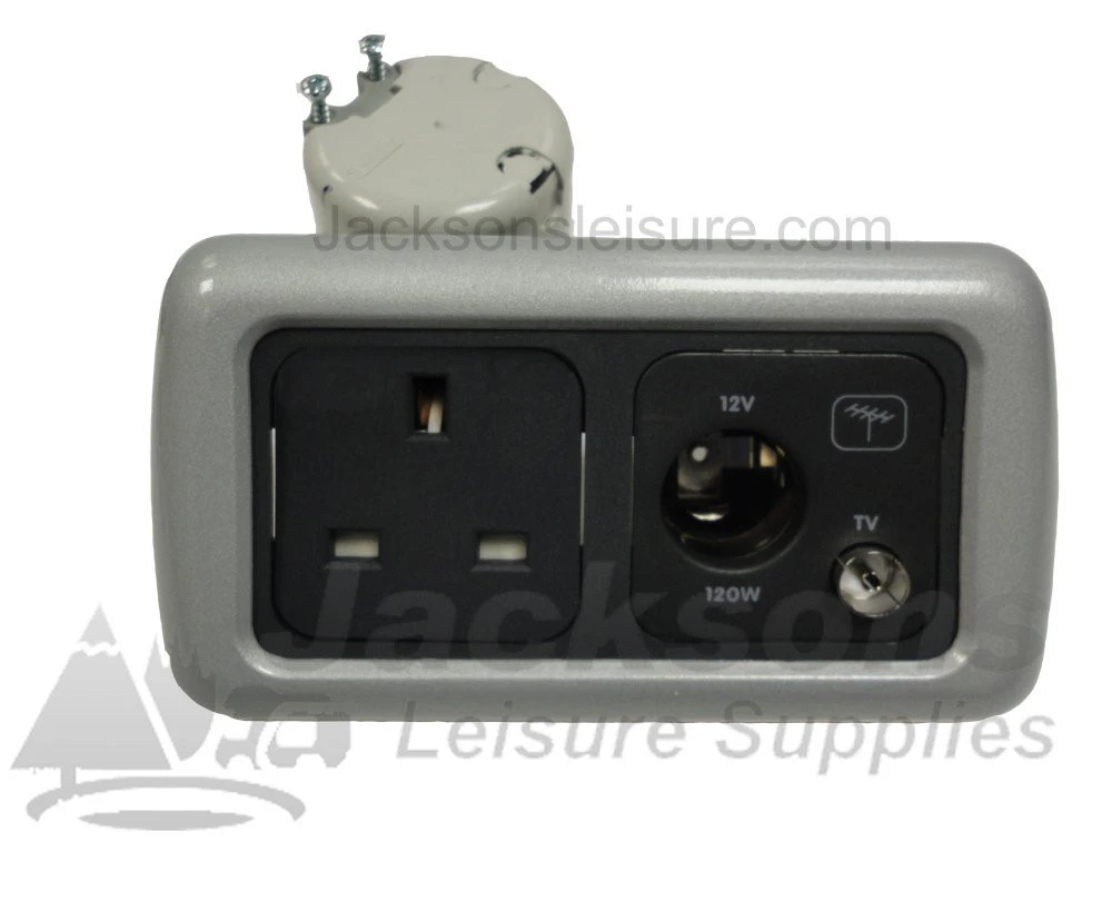 CBE 3 Pin & 12v Auto Aerial Socket With Back Box & Grey Twin Frame 2 CBE 3 Pin & 12v Auto Aerial Socket With Back Box & Grey Twin Frame - Image 2