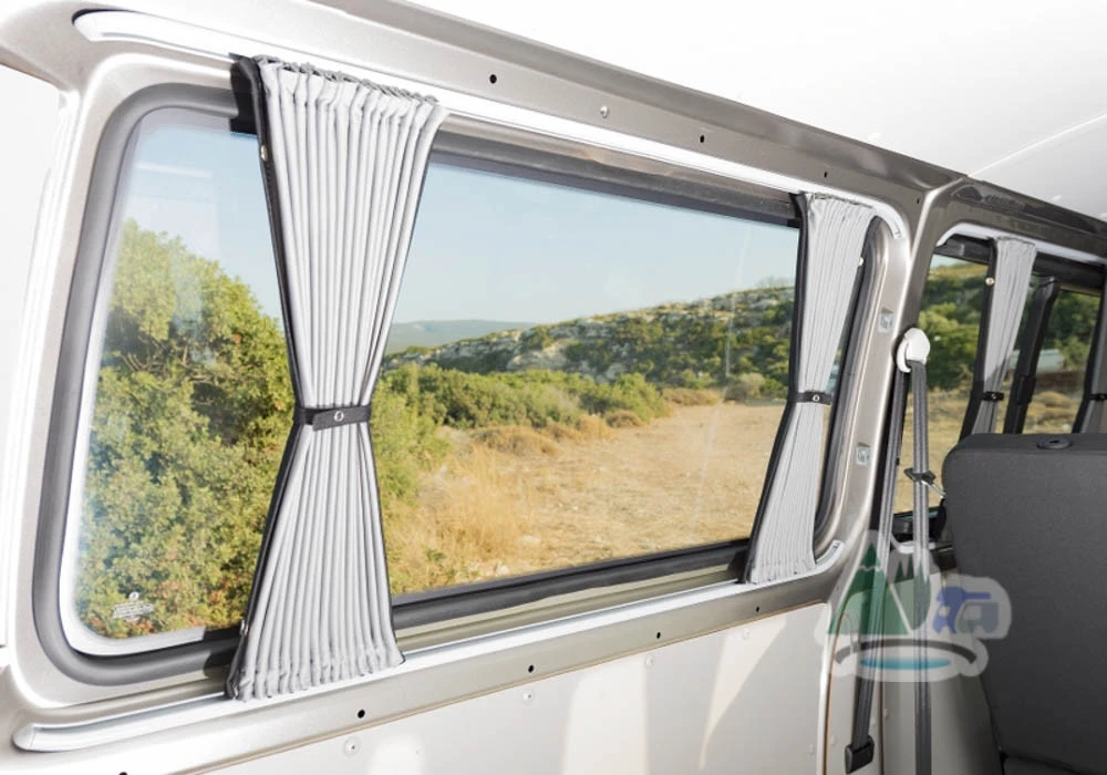 Adventurer Ford Transit Custom Campervan Blackout Curtains Kit - Black/Grey 2 Adventurer Ford Transit Custom Campervan Blackout Curtains Kit - Black/Grey - Image 2