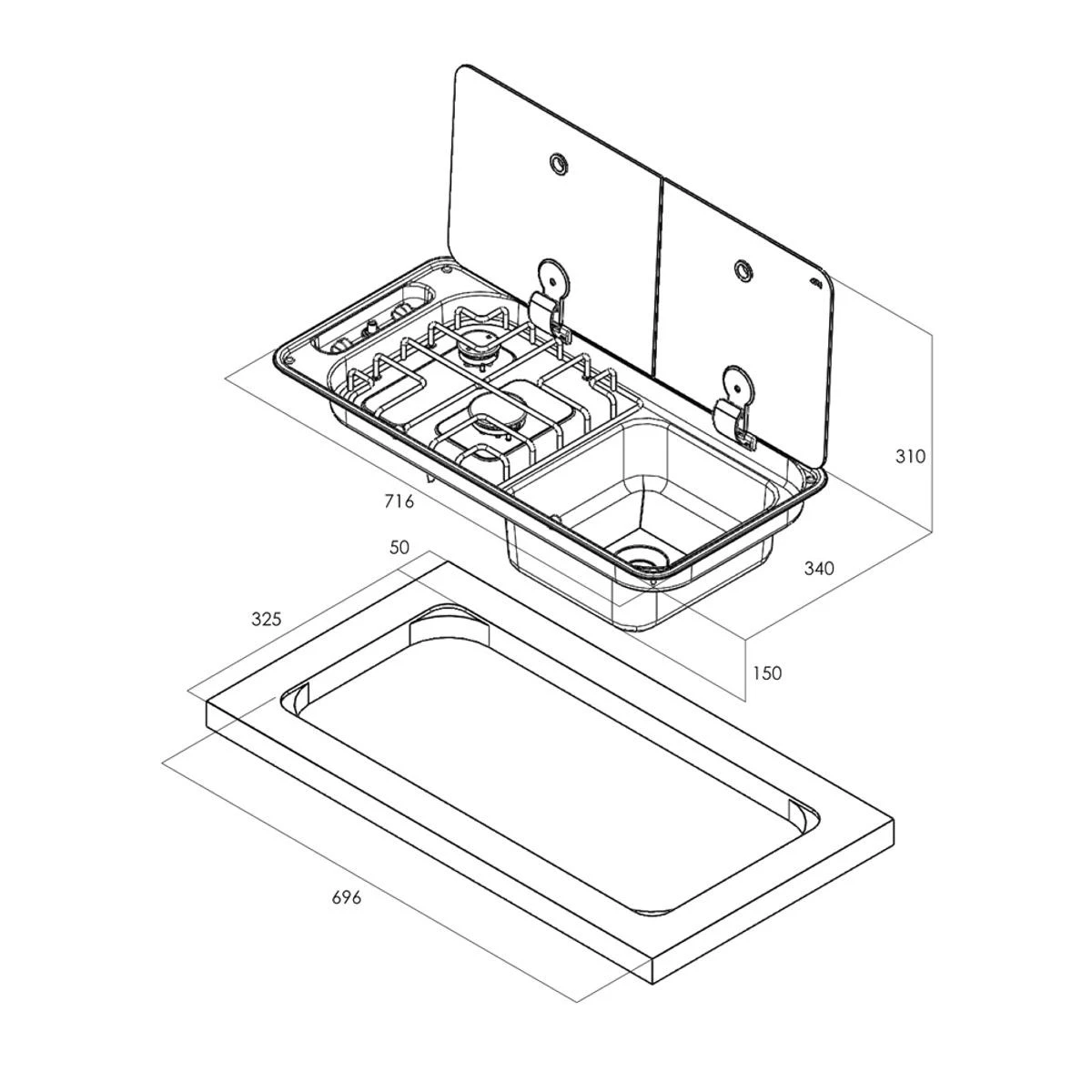 CAN FL1401 FL1402 Sink And Hob Combi Cooker For Campervans & Caravans 4 CAN FL1401 FL1402 Sink And Hob Combi Cooker For Campervans & Caravans - Image 4