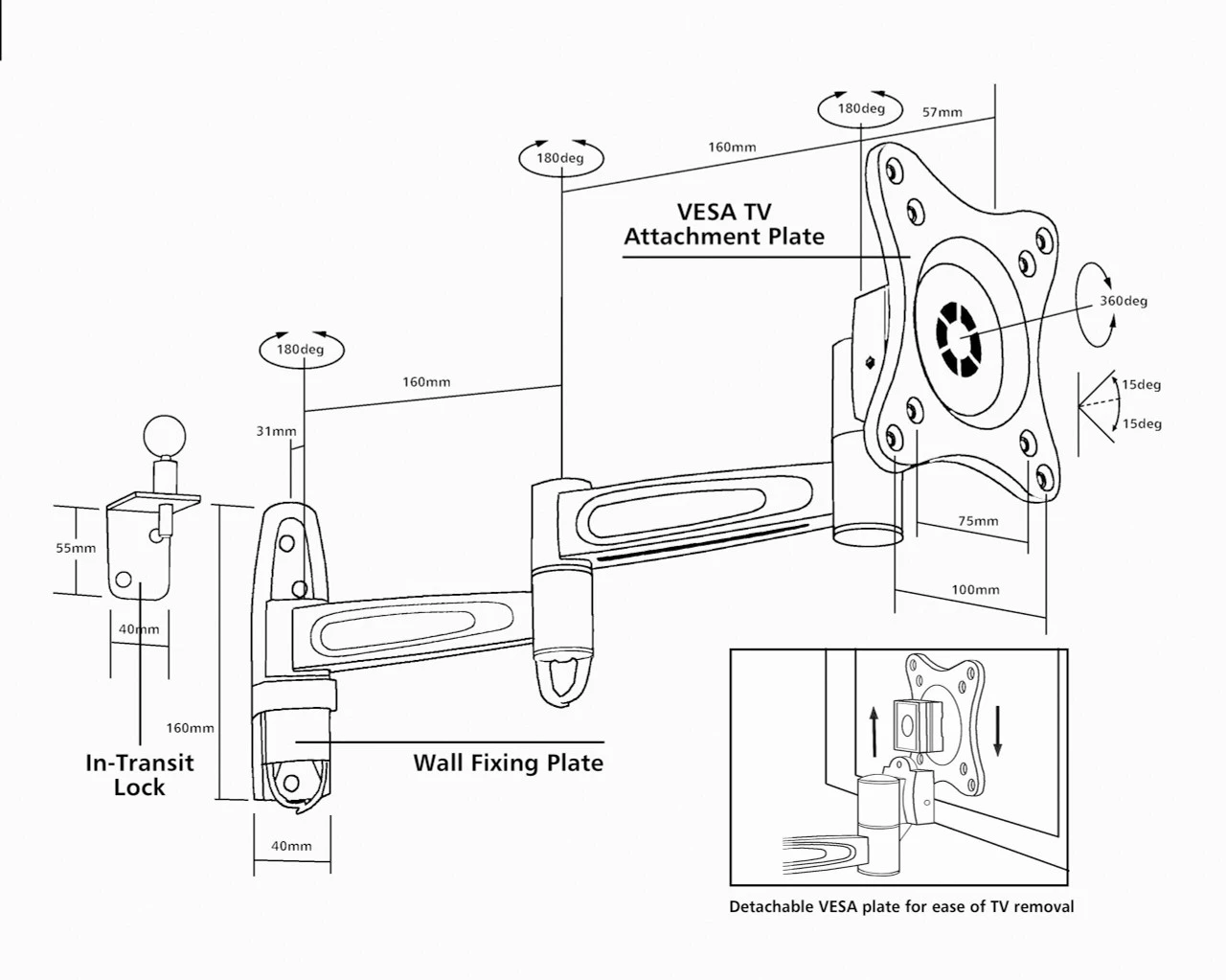 Vision Plus Double Arm TV Bracket- Heavy Duty 2 Vision Plus Double Arm TV Bracket- Heavy Duty - Image 2