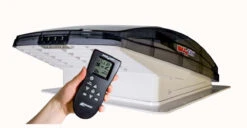 Maxxair MaxxFan Deluxe Remote Control Campervan Caravan Motorhome Roof Vent With Fan -Equip Van Store MaxxFan Deluxe Clear with Remote White Background 1 38482.1519815661