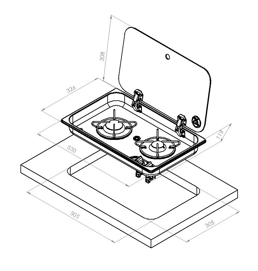 Navy Load Built In Stainless Steel Double Burner Hob With Glass Lid NL.21002 2 Navy Load Built In Stainless Steel Double Burner Hob With Glass Lid NL.21002 - Image 2