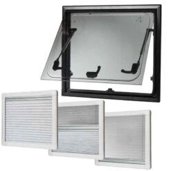 Adventurer Low Profile Campervan Window With Top Hinge, Blinds & Flyscreen - Flush Acrylic Glass And Frame
