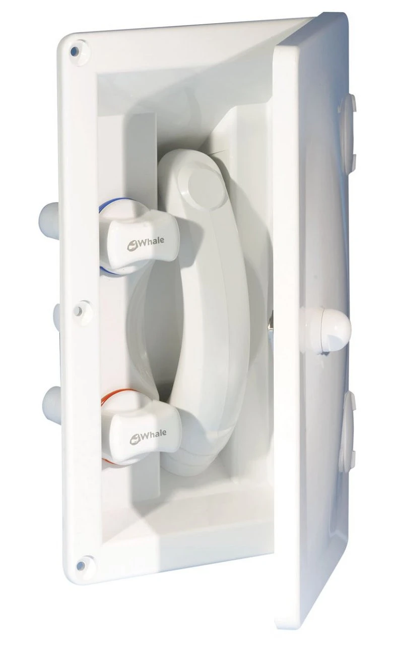 Whale Swim And Rinse External Hot And Cold Mixer Shower With Lockable Door 1 Whale Swim And Rinse External Hot And Cold Mixer Shower With Lockable Door