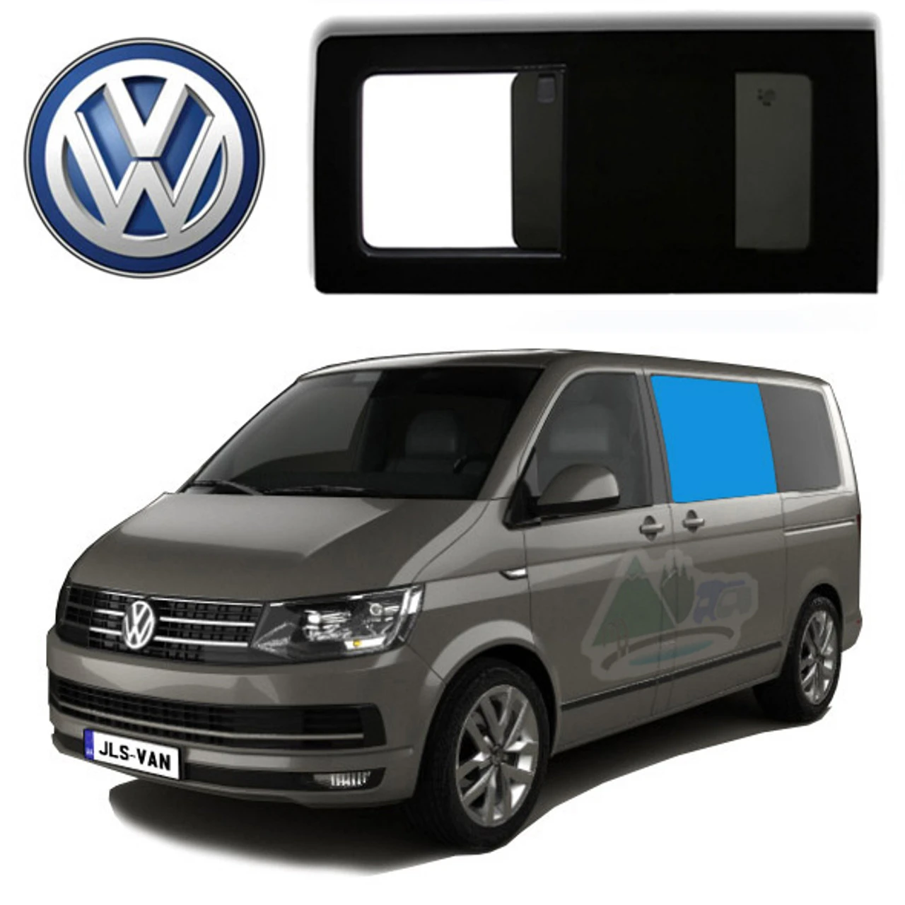 VW T5 T6 Bonded Privacy Glass Sliding Window - Front Left Hand 1 VW T5 T6 Bonded Privacy Glass Sliding Window - Front Left Hand